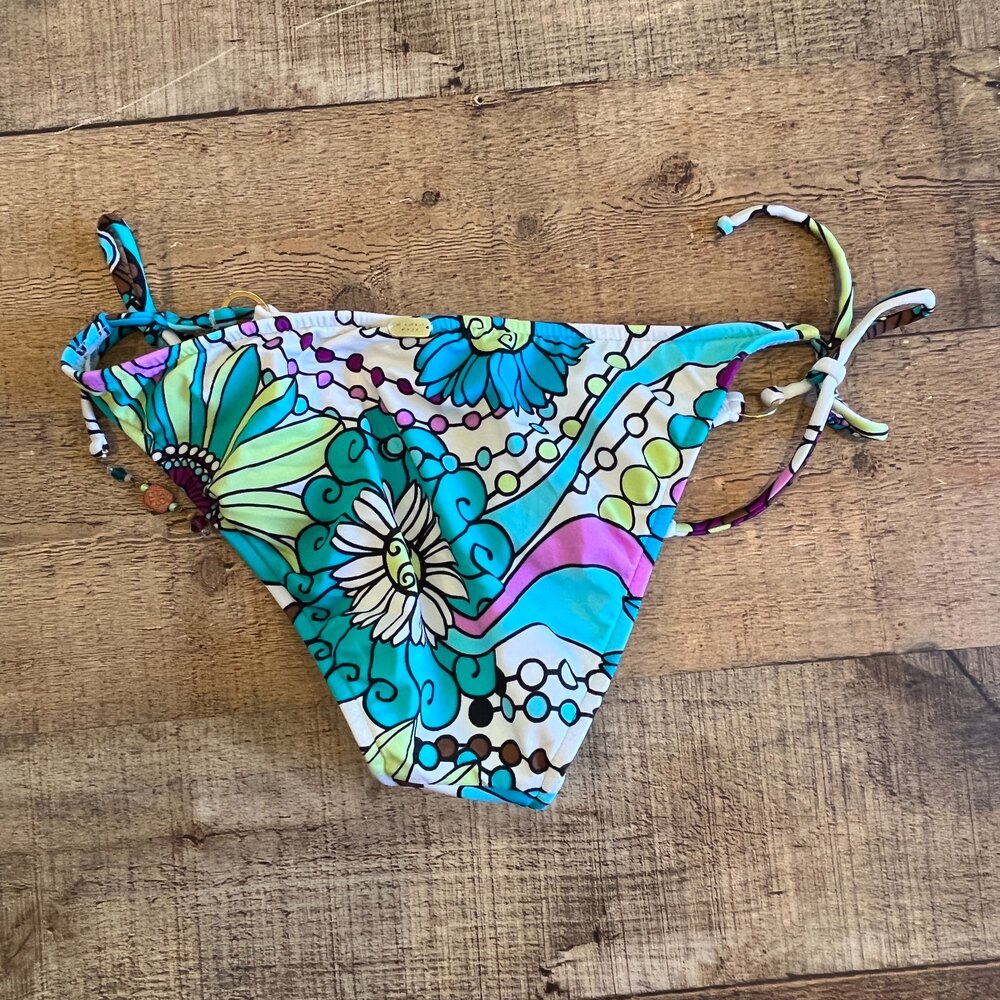 Radio Fiji String Bikini Bottom Blue Green Floral Large Summer Beach Pool